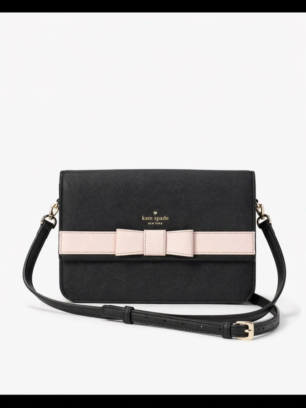 Kate Spade Black Pink Bow Leather Crossbody Bag Classic
